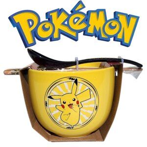 NEW Pokemon Pikachu Ceramic Ramen Bowl Chopsticks and Spoon Microwave Safe 20 oz